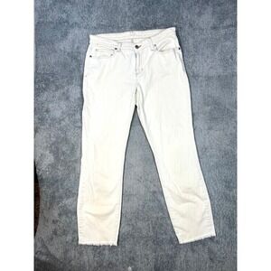 Eileen Fisher Organic Cotton Straight Raw Ankle jeans 10 Cream cropped stretch